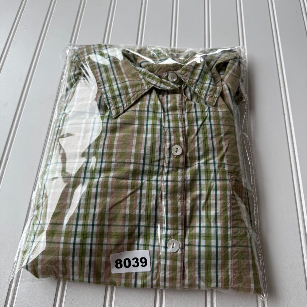 Susan Graver Oversized green plaid shirt size 3X/P Green White front pocket - Picture 10 of 10